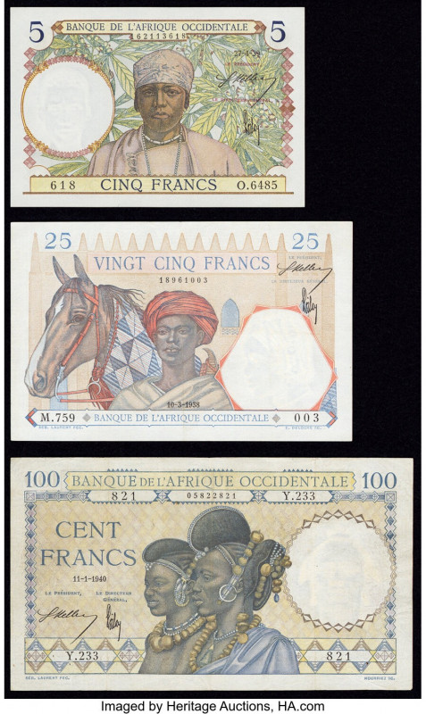 French West Africa Banque de l'Afrique Occidentale 5; 25; 100 Francs 1939; 1938;...