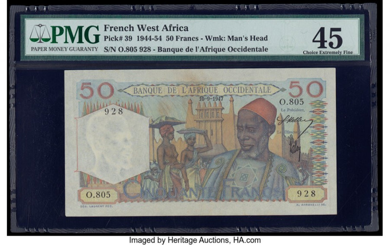 French West Africa Banque de l'Afrique Occidentale 50 Francs 10.9.1947 Pick 39 P...