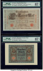Germany Imperial Bank Note; Republic Treasury Note 1000; 100 Mark 21.4.1910; 1.11.1920 Pick 44b; 69b Two Examples PMG Superb Gem Unc 67 EPQ (2). 

HID...