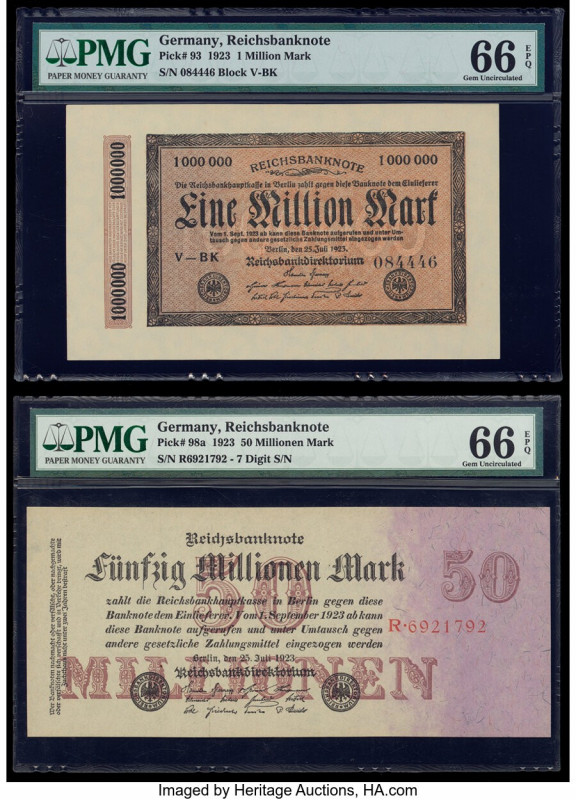 Germany Imperial Bank Note 1 Million Mark ; 50 Millionen Mark 25.7.1923; 1.9.192...