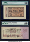 Germany Imperial Bank Note 1 Million Mark ; 50 Millionen Mark 25.7.1923; 1.9.1923 Pick 93; 98a Two Examples PMG Gem Uncirculated 66 EPQ (2). 

HID0980...