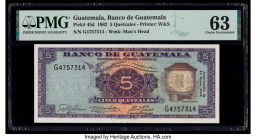 Guatemala Banco de Guatemala 5 Quetzales 12.1.1962 Pick 45d PMG Choice Uncirculated 63. Minor stains are noted on this example.

HID09801242017

© 202...