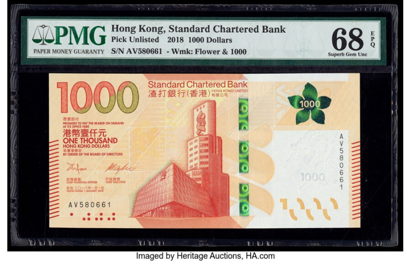 Hong Kong Standard Chartered Bank 1000 Dollars 1.1.2018 Pick UNL PMG Superb Gem ...
