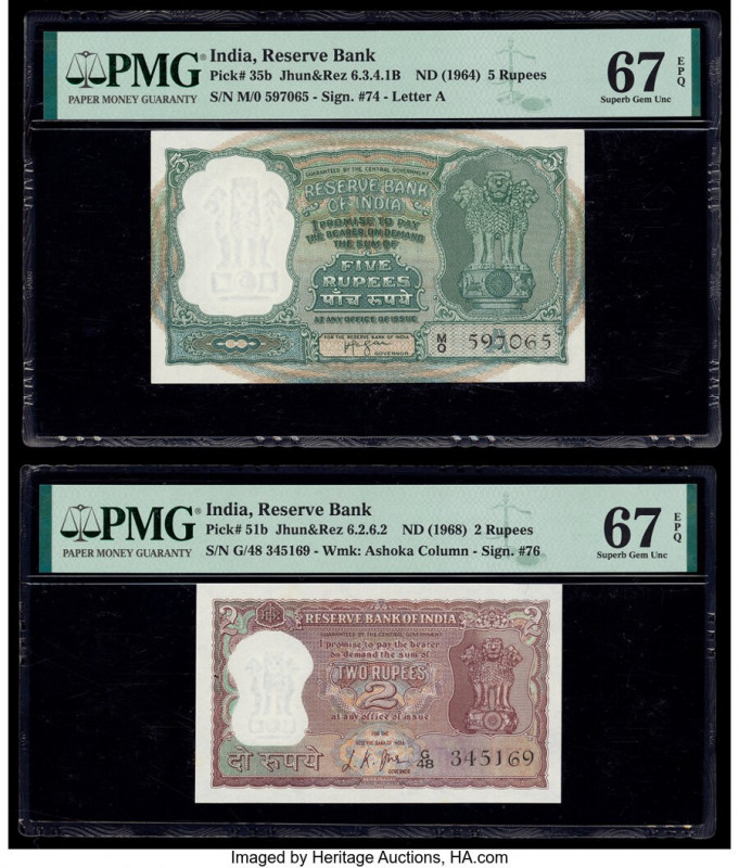 India Reserve Bank of India 5; 2 Rupees ND (1964); ND (1968) Pick 35b; 51b Two E...