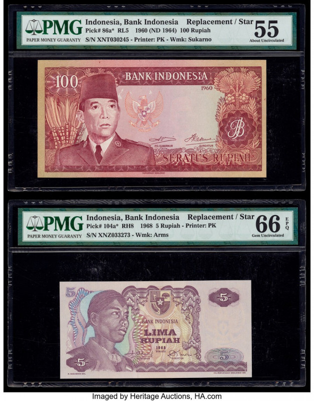 Indonesia Bank Indonesia 100; 5 Rupiah 1960 (ND 1964); 1968 Pick 86a*; 104a* Two...