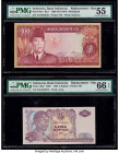 Indonesia Bank Indonesia 100; 5 Rupiah 1960 (ND 1964); 1968 Pick 86a*; 104a* Two Replacements PMG About Uncirculated 55; Gem Uncirculated 66 EPQ. Mino...