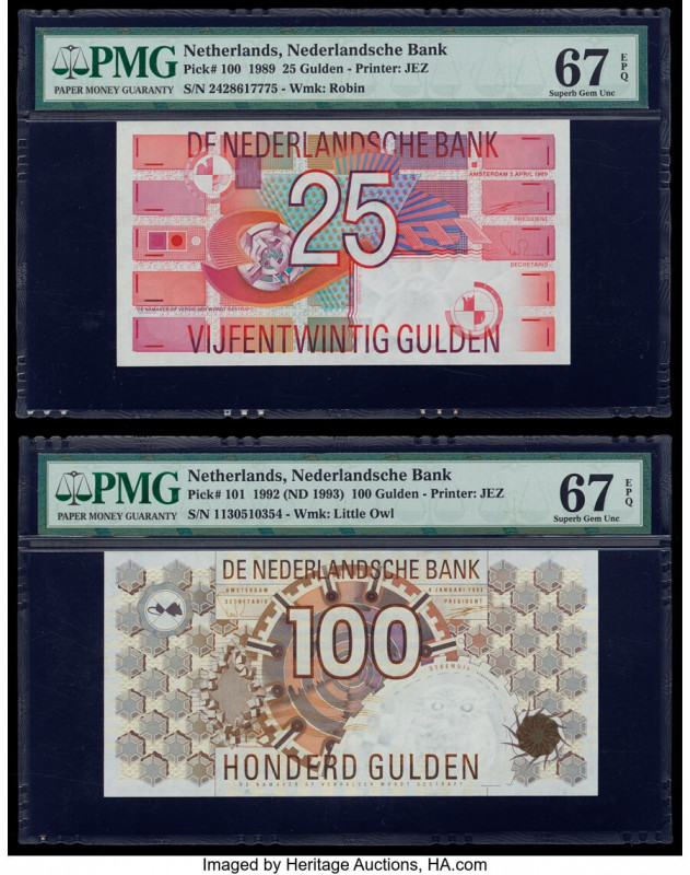 Netherlands Netherlands Bank 25; 100 Gulden 1989; 1992 (ND 1993) Pick 100; 101 T...