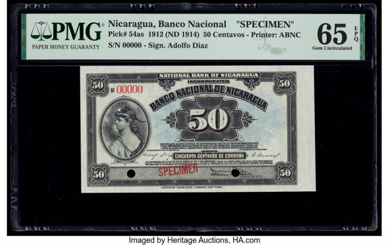 Nicaragua Banco Nacional 50 Centavos 1912 Pick 54as Specimen PMG Gem Uncirculate...