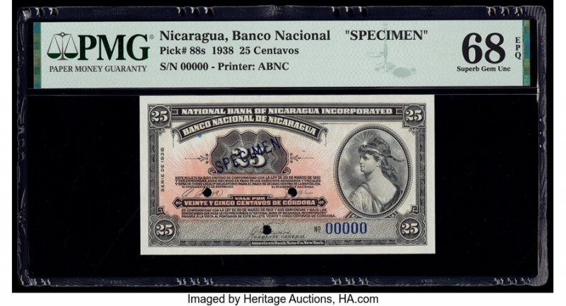 Nicaragua Banco Nacional 25 Centavos 1938 Pick 88s Specimen PMG Superb Gem Unc 6...