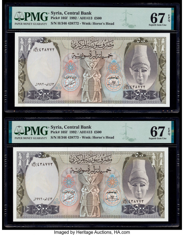 Syria Central Bank of Syria 500 Pounds 1992 / AH1413 Pick 105f Two Consecutive E...