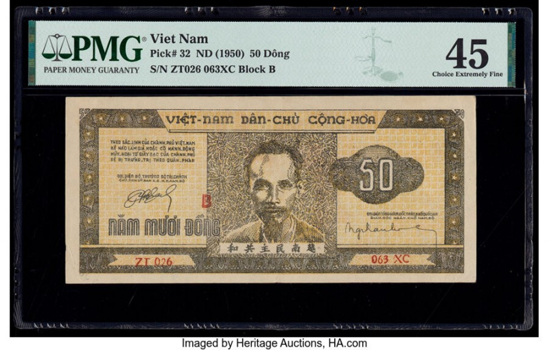 Vietnam Giay Bac Viet Nam 50 Dong ND (1950) Pick 32 PMG Choice Extremely Fine 45...