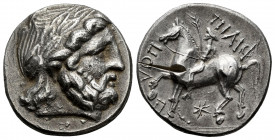 Celtic Danube. Imitating Philip II of Macedon. Tetradrachm. Circa 4th-3rd century BC. (Lanz-Unlisted). (CCCBM-Unlisted). (KMW-Unlisted). Anv.: Laureat...