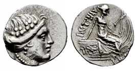 Euboia. Histiaia. Tetrobol. 340-330 BC. (Gc-2495). (Bmc-47). Anv.: Vine-wreathed head of nymph Histiaia to right. Rev.: Nymph seated right on stern of...