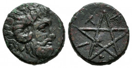 Mysia. Pitane. AE 16. 4th century BC. (Sng Ans-530-531). Anv.: Head of Zeus Ammon right. Rev.: Π - Ι - Τ - Α. Pentagram. Ae. 3,49 g. Rare. Almost VF. ...