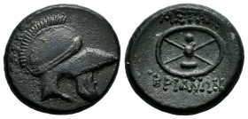 Thrace. Mesembria. AE 20. 250-215 BC. (Sng Cop-658). (Hgc-3). (Karayatov-1944, 8). Anv.: Corinthian helmet to right. Rev.: Celtic shield; ΜΕΤΑM-ΒΡΙΑΝΩ...