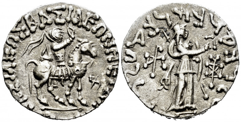 Indo-Skythians. Azes I. Tetradrachm. 58-12 BC. Western Gandhara. (Hgc-12, 637). ...
