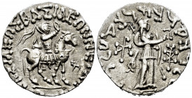 Indo-Skythians. Azes I. Tetradrachm. 58-12 BC. Western Gandhara. (Hgc-12, 637). (Senior-98.350T). Anv.: BAΣIΛEΩΣ BAΣIΛEΩN MEΓAΛOY / AZOY King on horse...