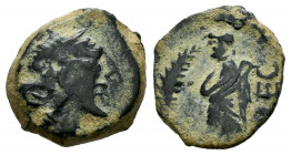 Southern Gaul. Volcae-Aeromici. AE 15. 77-44 BC. (Depeyrot-NC I, 142.269). (CCCBM-III 215/30). Anv.: Diademed head of Artemis to right; (VOLCAE) behin...