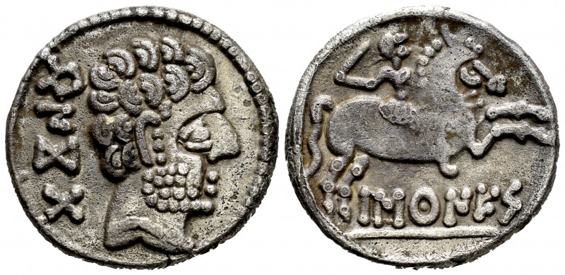 Baskunes-Barskunes. Denarius. 120-20 BC. Pamplona. (Abh-215). Anv.: Bearded head...