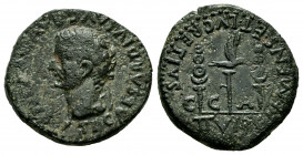Caesaraugusta. Time of Tiberius. Half unit. 14-36 AD. Zaragoza. (Abh-378). (Acip-3082). Anv.: TI. CAESAR. DIVI. AVG. F. AVGVSTVS. Laureate head of Tib...
