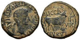 Calagurris. Augustus period. Unit. 27 BC - 14 AD. Calahorra (La Rioja). (Abh-420). (Acip-3125c). Anv.: IMP. AVGVST. PATER. PATRIAE. Laureate head of A...