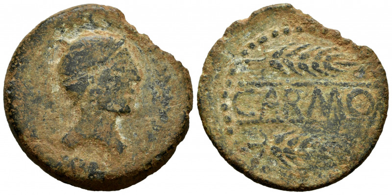 Carmo. Unit. 80 BC. Carmona (Sevilla). (Abh-454). (Acip-2387). Anv.: Male head r...