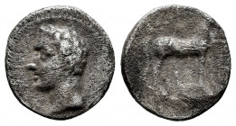 Hispanic-Carthaginian Coinage. 1/4 shekel. 220-205 BC. Cartagena (Murcia). (Abh-545). (Acip-605). (C-66). Anv.: Male head left. Rev.: Horse standing r...