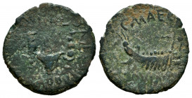 Carthage Nova. Augustus period. Half unit. 27 BC - 14 AD. Cartagena (Murcia). (Abh-581). (Acip-2536). (C-12). Anv.: Military ensigns and eagle. Rev.: ...