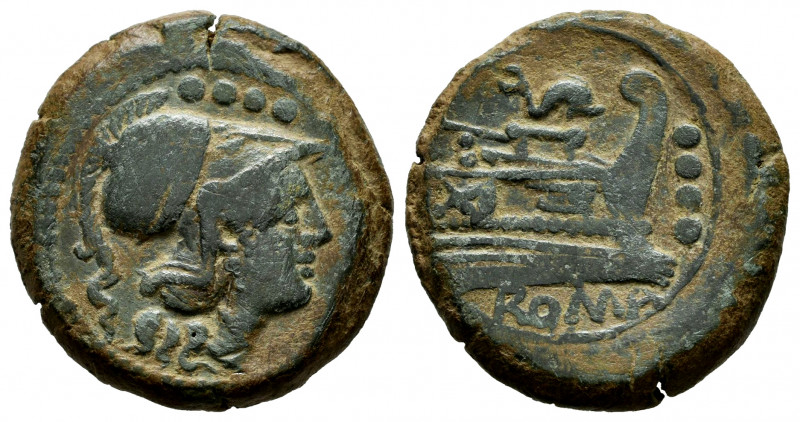 Anonymous. Triens. 179-170 BC. Rome. (Craw-160/3). Anv.: Helmeted head of Minerv...