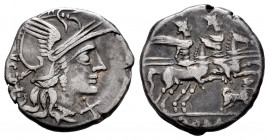 Antestius. Caius Antestius. Denarius. 146 BC. Auxiliary mint of Rome. (Ffc-147). (Craw-219/1c). (Cal-125). Anv.: Head of Roma right, X below chin, C. ...