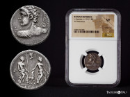Caesius. Lucius Caesius. Denarius. 112-111 BC. South of Italy. (Ffc-222). (Craw-298/1). (Cal-297). Anv.: Diademed youthful bust of Vejovis left, (view...