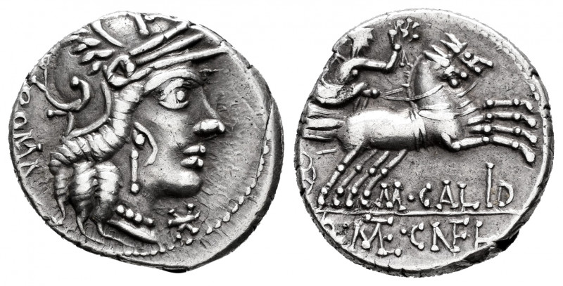 Calidius. M. Calidius, Q. Caecilius y C. Fulvius. Denarius. 117-116 BC. Norte de...