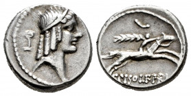 Calpurnius. C. Calpurnius Piso Frugi. Denarius. 64 BC. Rome. (Ffc-470). (Cal-347). Anv.: Diademed head of Apollo right, symbol behind head. Rev.: Wing...
