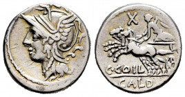 Coelius. C. Coelius Caldus. Denarius. 104 BC. Rome. (Ffc-574). (Craw-318/1a). (Cal-441). Anv.: Head of Roma left. Rev.: Victory in biga Ieft, letter X...