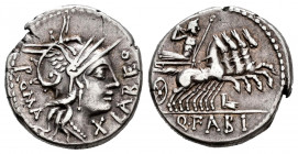 Fabius. Quintus Fabius Labeo. Denarius. 124 BC. Norte de Italia. (Ffc-697). (Craw-273/1). (Cal-571). Anv.: Head ot Roma right, LABEO., before, X under...