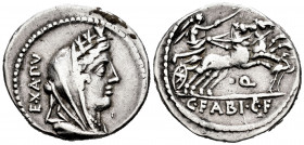Fabius. C. Fabius C.f. Hadrianus. Denarius. 104 BC. Rome. (Ffc-703). (Craw-322/1b). (Cal-575). Anv.: Veiled and turreted head of Cybele right, EX. A. ...
