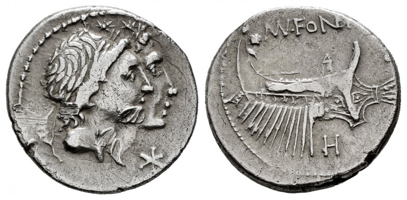 Fonteius. Mn. Fonteius. Denarius. 114-113 BC. South of Italy. (Ffc-714). (Craw-3...