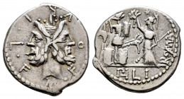 Furius. M. Furius L.f. Philus. Denarius. 119 BC. Central Italy. (Ffc-730). (Craw-281/1). (Cal-600). Anv.: M. FOVRI. L.F. around laureate head of Janus...