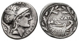 Lutatius. Q. Lutatius Cerco. Denarius. 109-108 BC. (Ffc-828). (Craw-305/1). (Cal-914). Anv.: Head of Roma or young Mars right, ROMA., above, X behind,...