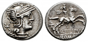 Marcius. Q. Marcius Philipus. Denarius. 129 BC. Rome. (Ffc-849). (Craw-259/1). (Cal-933). Anv.: Head of Roma right, X behind. Rev.: Macedonian horsema...
