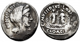 Mussidia. L. Mussidius Longus. Denarius. 42 BC. Rome. (Ffc-933). (Craw-494/42). (Cal-1036). Anv.: CONCORDIA behind diademed and veiled bust of Concord...