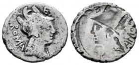 Poblicius. C. Poblicius Q.f. Denarius. 80 BC. Auxiliary mint of Rome. (Ffc-1017). (Craw-380/1). (Sydenham-1145). Anv.: Draped bust of Roma right, two ...