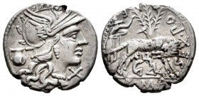 Pompeius. Sexergue Pompeius Fostulus. Denarius. 137 BC. Central Italy. (Ffc-1018). (Craw-235/1a). (Cal-1148). Anv.: Head of Roma right, X below chin, ...