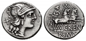Reinas. C. Renius. Denarius. 138 BC. Rome. (Ffc-1088). (Craw-231/1). (Cal-1230). Anv.: Head of Roma right, X behind. Rev.: Juno Caprotina in biga of g...