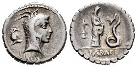 Roscius. L. Roscius. Denarius. 62 BC. Central Italy. (Ffc-1090). (Craw-412/1). (Cal-1231). Anv.: L. ROSCI. below the head of Juno Sospita right, weari...