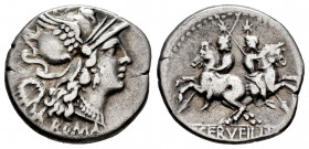Servilius. C. Serveilius M.f. Augur. Denarius. 136 BC. Central Italy. (Ffc-1116). (Craw-239/1). (Cal-1275). Anv.: Head of Roma right, wreath behind, X...