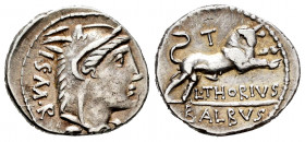 Thorius. L. Thorius Balbus. Denarius. 105 BC. Norte de Italia. (Ffc-1141). (Craw-316/1). (Cal-1300). Anv.: Head of Juno of Lanuvium right, wearing goa...