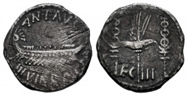 Mark Antony. Denarius. 32-31 BC. Mint moving. (Ffc-33). (Craw-544/15). (Cal-180). Anv.: ANT. AVG. III. VIR. R.P.C. praetorian galley right. Rev.: LEG....