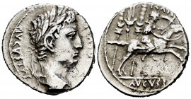Augustus. Denarius. 8 BC. Lugdunum. (Ffc-21). (Ric-199). (Cal-849). Anv.: AVGVSTVS DIVI. F laureate head of Augustus right. Rev.: C. CAES, above Caius...