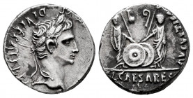 Augustus. Denarius. 7-6 BC. Lugdunum. (Ffc-22). (Ric-207). (Cal-852). Anv.: (CAESAR AVGVS)TVS DIVI. F. PATER. P(ATRIE), his laureate head right. Rev.:...
